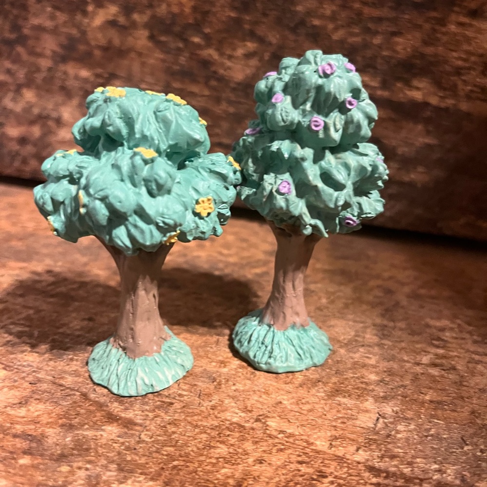 Vintage but new Miniature Green Trees with Flowers